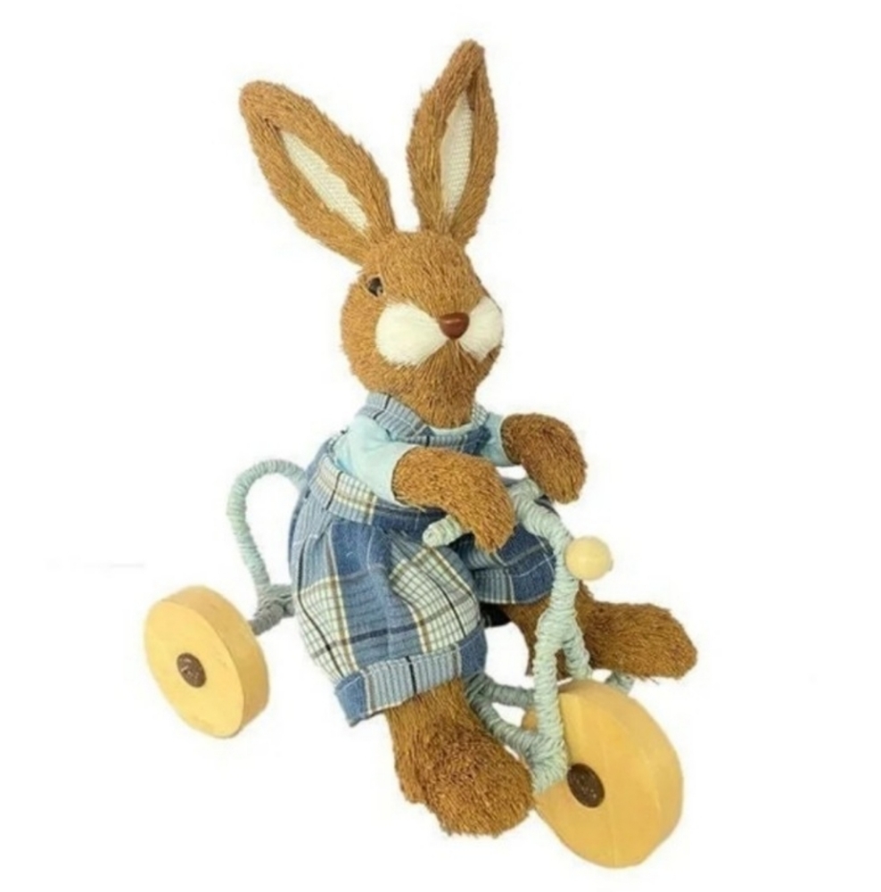 Raffia Sisal Bunny Rabbit Boy in Blue on Bicycle 11" BNWT RETIRED 2022